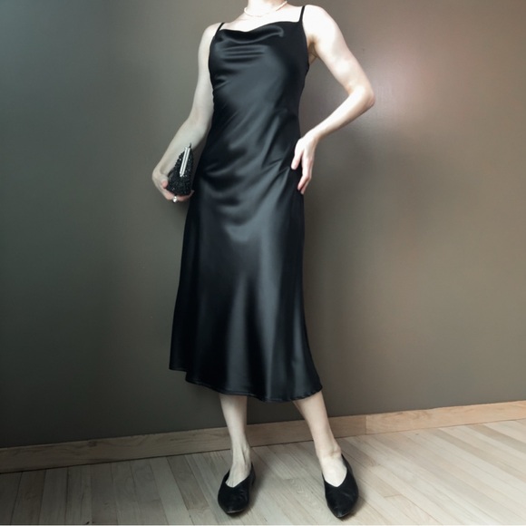 Dresses & Skirts - Elegant Black Satin Slip Dress